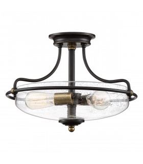 Quoizel Griffin Bowl Semi Flush Ceiling Light Palladian Bronze with Weathered Brass Accents-1