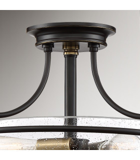 Quoizel Griffin Bowl Semi Flush Ceiling Light Palladian Bronze with Weathered Brass Accents-2