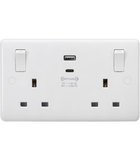 Knightsbridge 13A 2G Switched socket with outboard rockers and dual USB (A+C)  QC18W / PD45W - CU9003-1