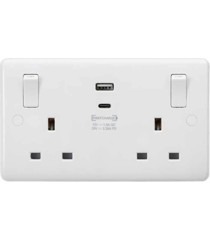 Knightsbridge 13A 2G Switched socket with outboard rockers and dual USB (A+C)  QC18W / PD45W - CU9003-1