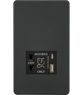 Knightsbridge Shaver socket with dual USB A+C (5V DC 2.4A shared) - Anthracite - SF8909AT-1