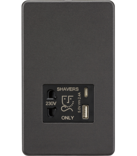 Knightsbridge Shaver socket with dual USB A+C (5V DC 2.4A shared) - smoked bronze - SF8909SB-1
