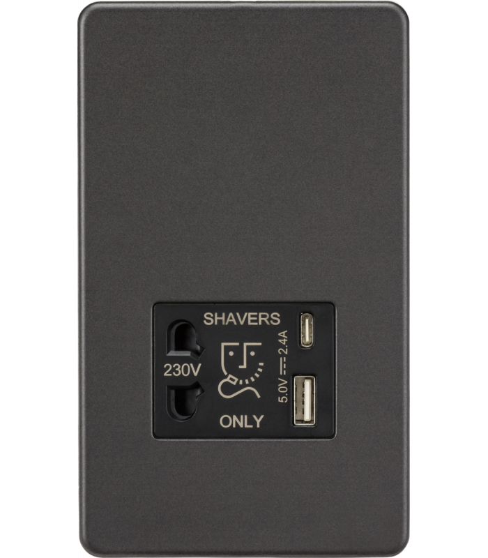 Knightsbridge Shaver socket with dual USB A+C (5V DC 2.4A shared) - smoked bronze - SF8909SB-1