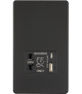 Knightsbridge Shaver socket with dual USB A+C (5V DC 2.4A shared) - matt black - SF8909MB-1