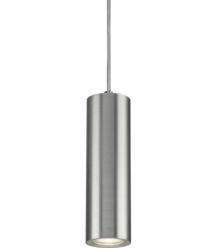 Knightsbridge Dasan Single Long Fixed Round Pendant Brushed Chrome - DAB1FRBC-1