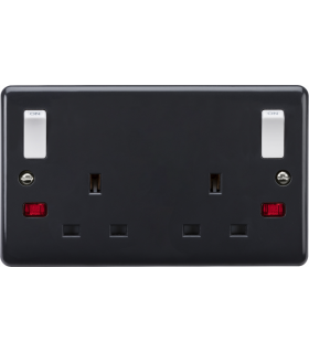 Knightsbridge 13A 2G DP switched socket with white outboard rockers and neons [Part M compliant] - PM9001N-1