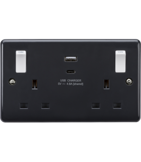 Knightsbridge 13A 2G Switched socket with white outboard rockers and dual USB (A+C) 4.8A [Part M compliant] - PM9002-1