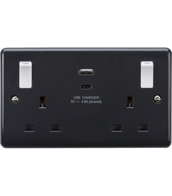 Knightsbridge 13A 2G Switched socket with white outboard rockers and dual USB (A+C) 4.8A [Part M compliant] - PM9002-1