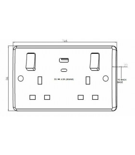 Knightsbridge 13A 2G Switched socket with white outboard rockers and dual USB (A+C) 4.8A [Part M compliant] - PM9002-2