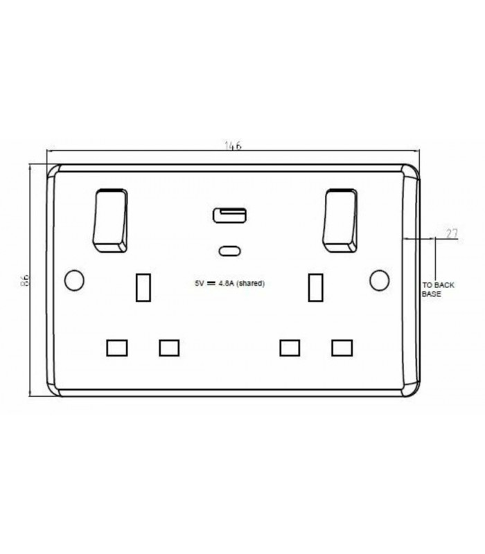Knightsbridge 13A 2G Switched socket with white outboard rockers and dual USB (A+C) 4.8A [Part M compliant] - PM9002-2