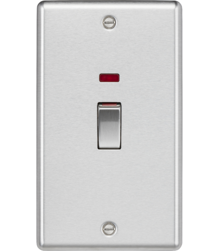 Knightsbridge 45A 2G DP Switch with neon - brushed chrome - CL82MNBC-1