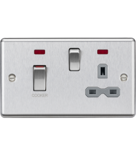 Knightsbridge 45A DP switch and 13A switched socket with neons - brushed chrome with grey insert - CL83MNBCG-1