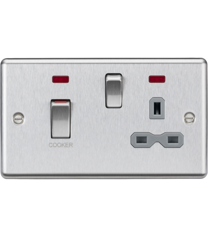 Knightsbridge 45A DP switch and 13A switched socket with neons - brushed chrome with grey insert - CL83MNBCG-1