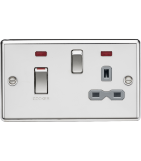 Knightsbridge 45A DP switch and 13A switched socket with neons - polished chrome with grey insert - CL83MNPCG-1
