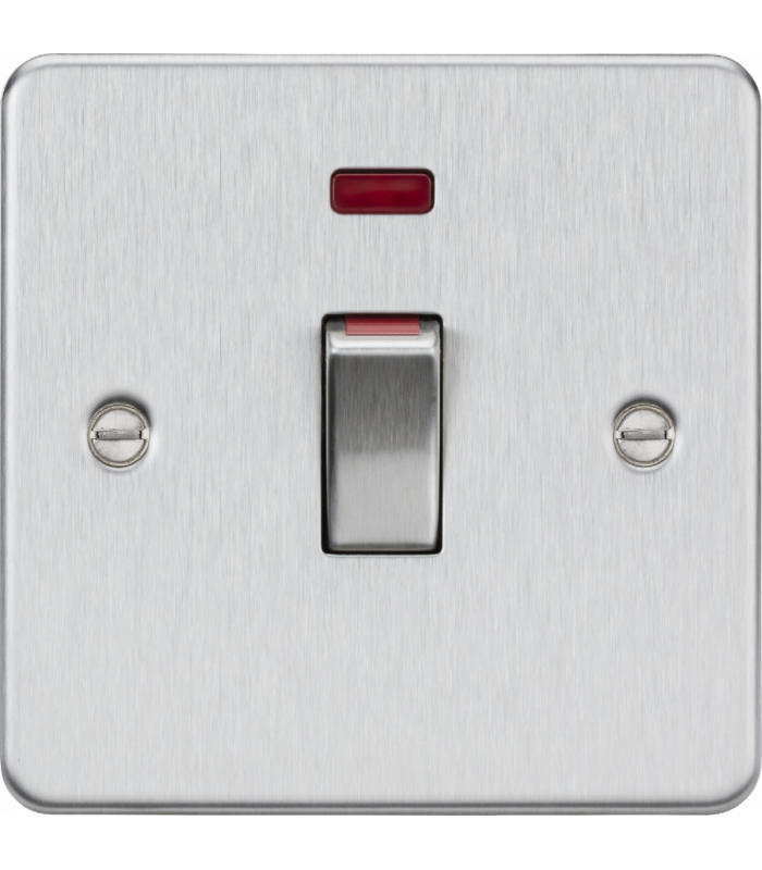 Knightsbridge 45A 1G DP Switch with neon - brushed chrome - FP81MNBC-1