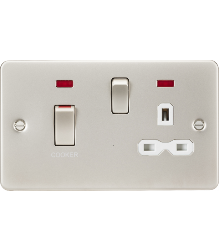 Knightsbridge 45A DP Switch and 13A switched socket with neons - pearl with white insert - FPR83MNPLW-1