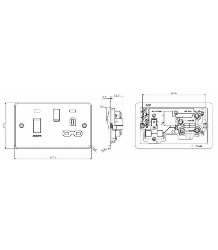 Knightsbridge 45A DP Switch and 13A switched socket with neons - pearl with white insert - FPR83MNPLW-2