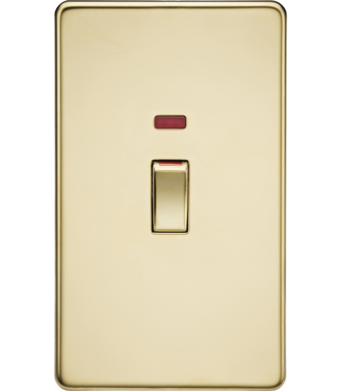 Knightsbridge 45A 2G DP switch with neon - polished brass - SF82MNPB-1
