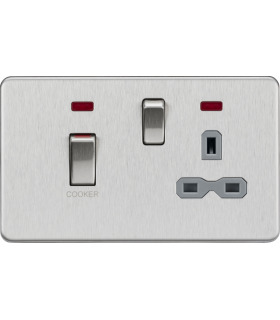 Knightsbridge 45A DP switch and 13A switched socket with neons - brushed chrome with grey insert - SFR83MNBCG-1