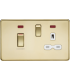 Knightsbridge 45A DP switch and 13A switched socket with neons - polished brass with white insert - SFR83MNPBW-1