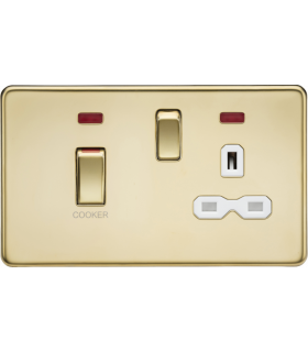 Knightsbridge 45A DP switch and 13A switched socket with neons - polished brass with white insert - SFR83MNPBW-1