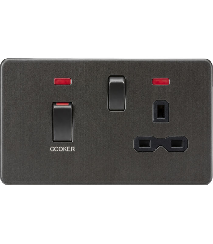 Knightsbridge 45A DP switch and 13A switched socket with neons - smoked bronze - SFR83MNSB-1