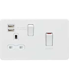 Knightsbridge 45A DP Switch and 13A switched socket with dual USB charger - matt white - SFR83UMMW-1