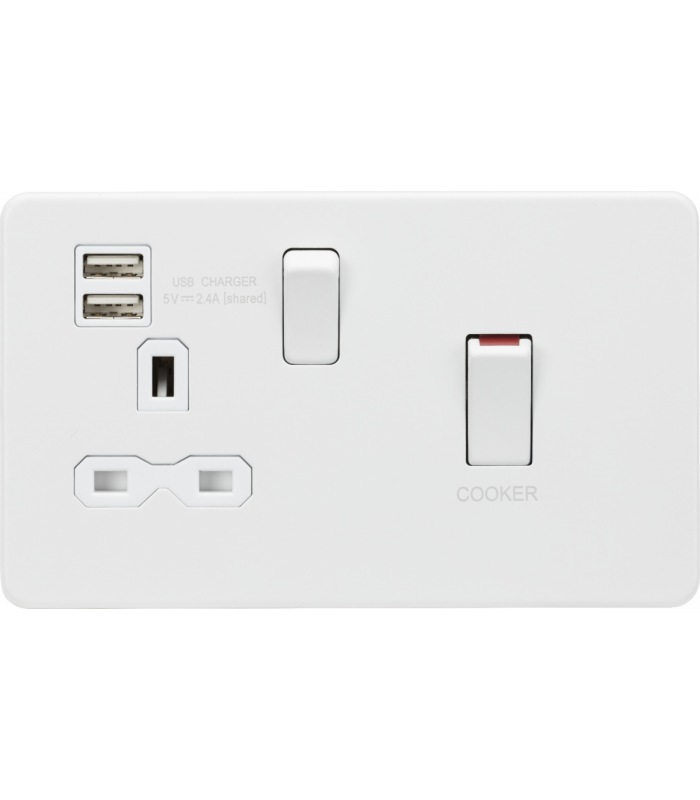 Knightsbridge 45A DP Switch and 13A switched socket with dual USB charger - matt white - SFR83UMMW-1