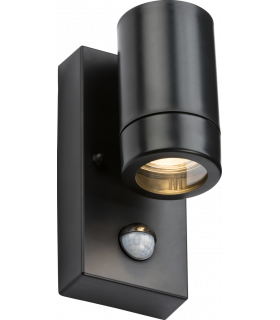 Knightsbridge EAMON - 230V IP44 GU10 Polycarbonate Single wall light with PIR - Black - EAPIR1BK-1
