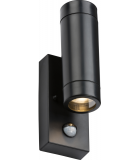 Knightsbridge EAMON - 230V IP44 GU10 Polycarbonate Up/Down wall light with PIR - Black - EAPIR2BK-1