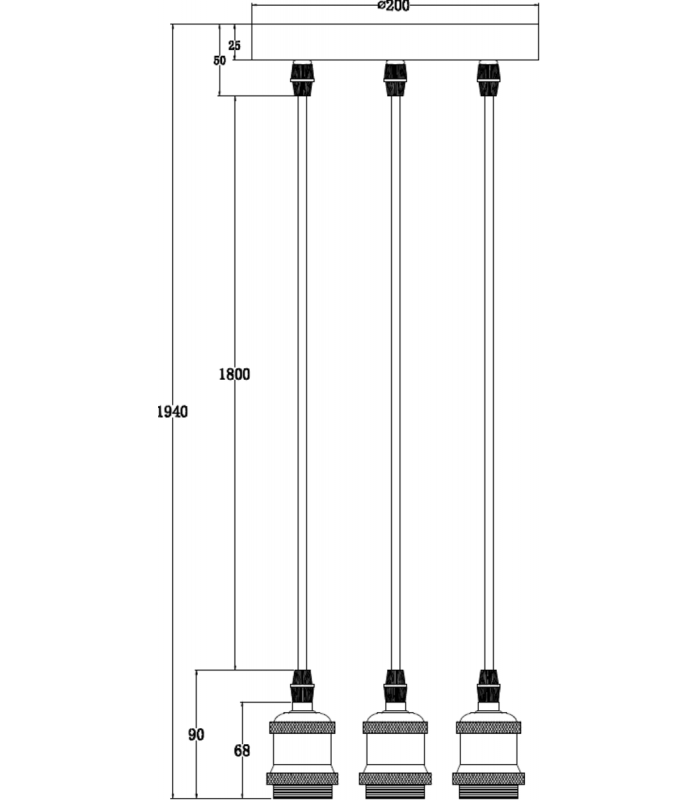 Knightsbridge CALLA - 230V E27 Vintage 3 Light Pendant - Matt Black - CALVI3PMB-2