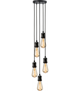 Knightsbridge CALLA - 230V E27 Vintage 5 Light Pendant - Matt Black - CALVI5PMB-1
