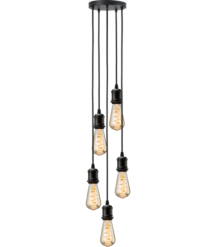 Knightsbridge CALLA - 230V E27 Vintage 5 Light Pendant - Matt Black - CALVI5PMB-1