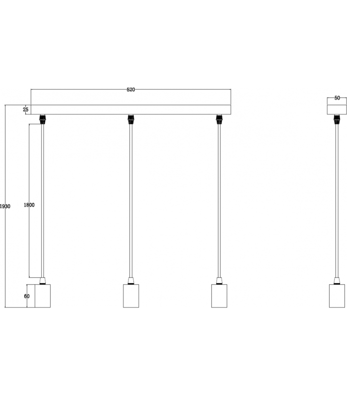 Knightsbridge CALLA - 230V E27 Contemporary 3 Light Bar Pendant - Brushed Chrome - CALCO3BBC-2