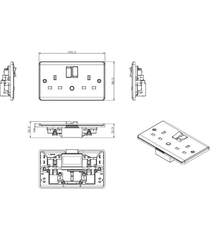 Knightsbridge 13A 2G DP switched socket with night light function - CU9NL-2
