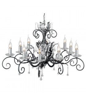 Amarilli 10 Light Chandelier Black Silver Floral Leaves Design  E14-1