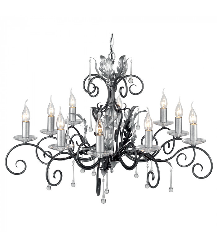 Amarilli 10 Light Chandelier Black Silver Floral Leaves Design  E14-1