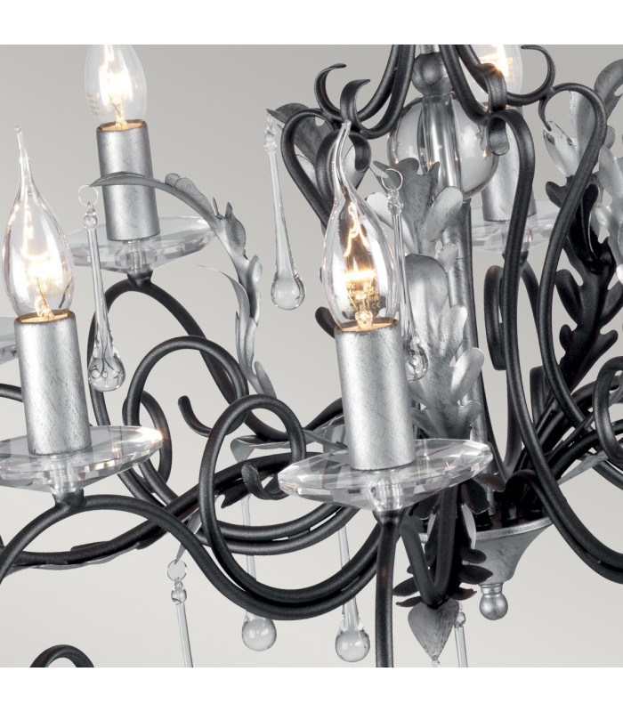 Amarilli 10 Light Chandelier Black Silver Floral Leaves Design  E14-3