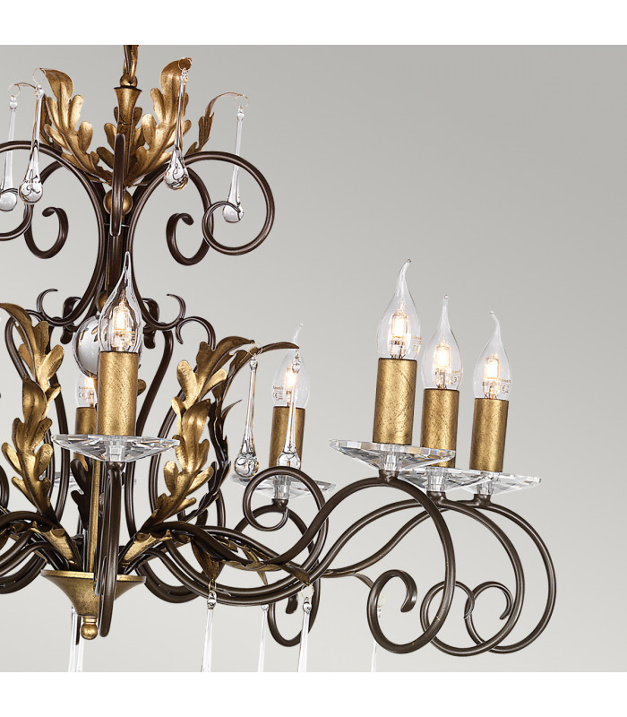 Amarilli 10 Light Chandelier Bronze Gold Floral Leaves Design  E14-4