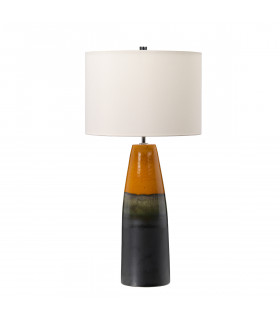 Burnt Oak Table Lamp with Cylindrical Shade-2