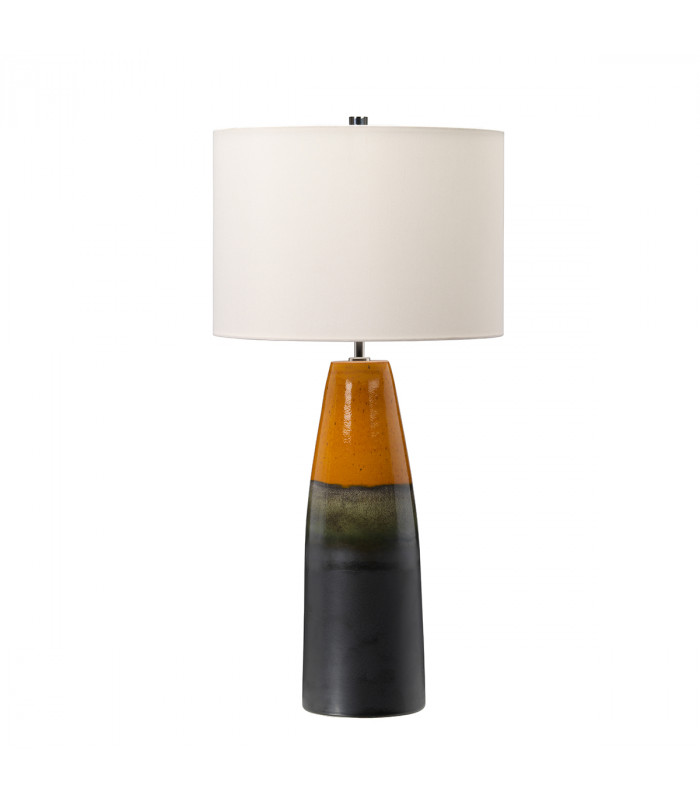Burnt Oak Table Lamp with Cylindrical Shade-2