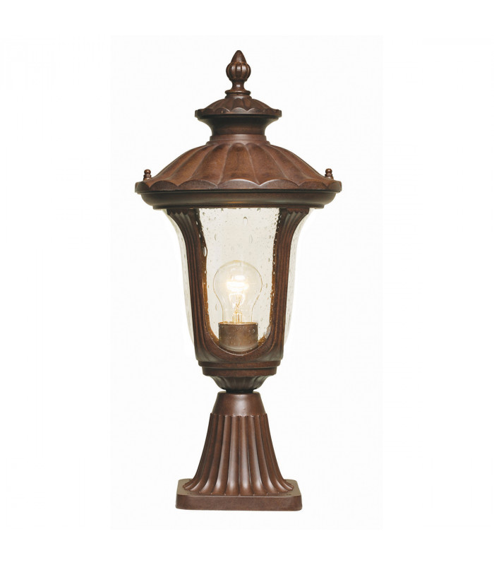 Chicago 1 Light Small Outdoor Pedestal Lantern Rusty Bronze IP44 E27-1
