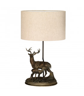Amelia 1 Light Table Lamp With Oval Shade Bronze Patina Stag and Fawn Stauette-2