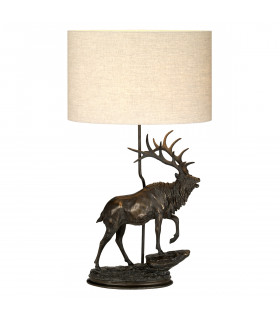 Angus 1 Light Table Lamp With Oval Shade Bronze Patina Stag Stauette-1
