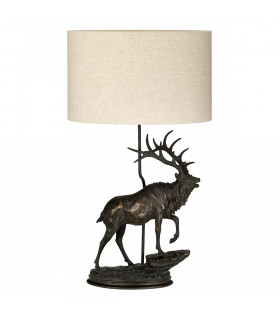 Angus 1 Light Table Lamp With Oval Shade Bronze Patina Stag Stauette-2