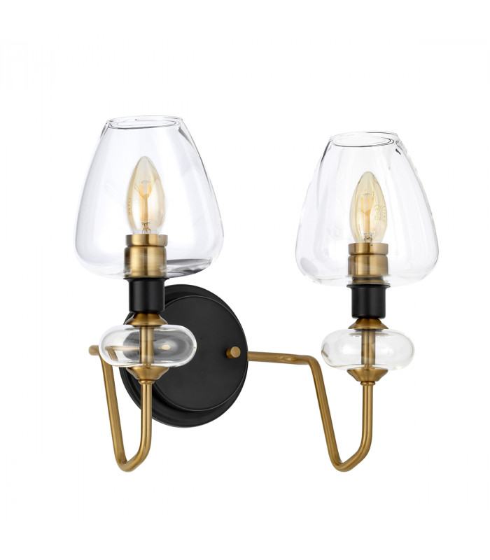 Armand 2 Light Wall Light Aged Brass Glass Shades-2