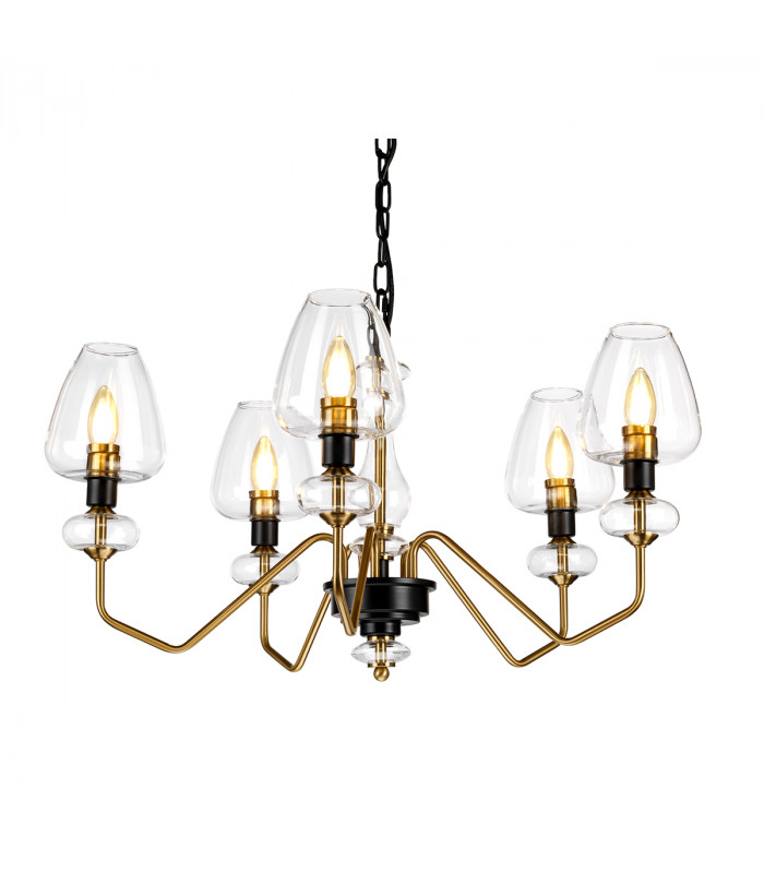 Armand 5 Light Chandelier Aged Brass Glass Shade-1