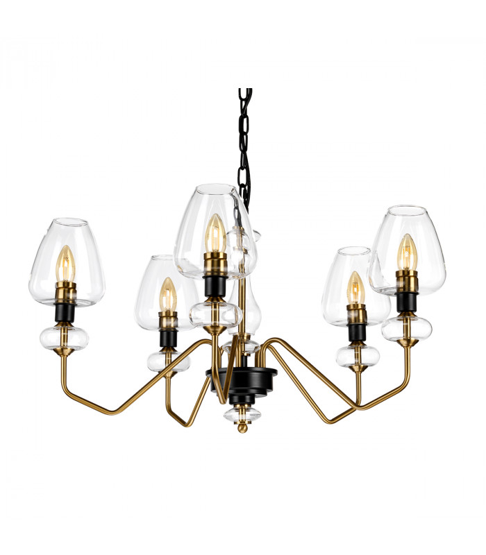 Armand 5 Light Chandelier Aged Brass Glass Shade-2