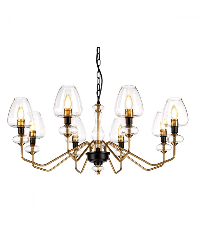 Armand 8 Light Chandelier Aged Brass Glass Shade-1