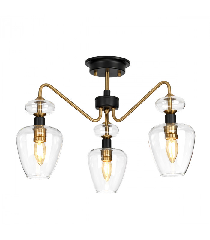 Armand 3 Light Semi Flush Aged Brass Glass Shade-1